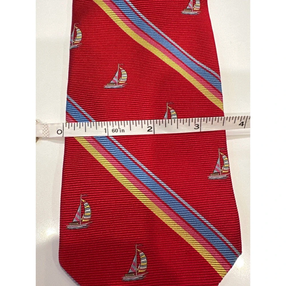 Brooks Brothers Makers Red Sailboat Repp‎ Stripe Silk Tie Woven in England USA